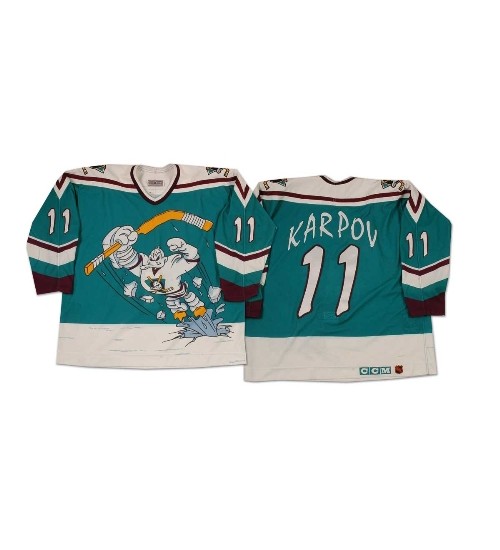 Custom 1995-96 Throwback Anaheim Mighty Ducks Wild Wing 11 valeri karpov Alternate Jersey